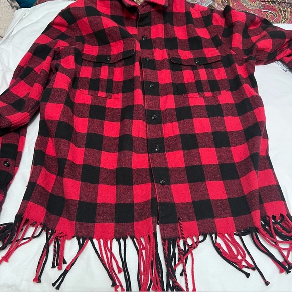 POLO Ralph Lauren Women’s Country Black & Red Check Flannel Fringe - Size L - Picture 10 of 11